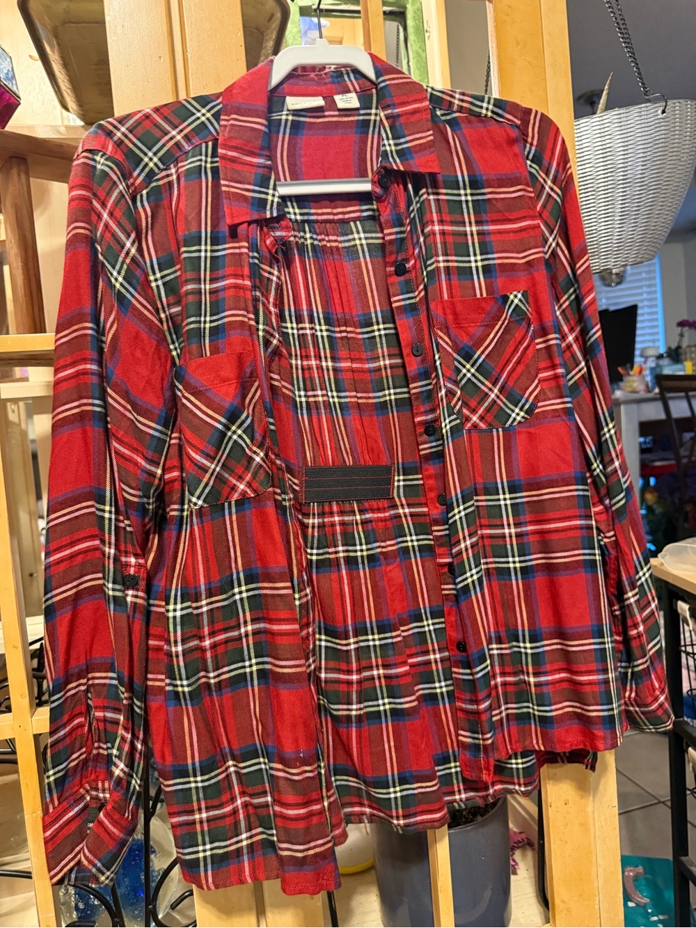 Red Plaid Button-Up Shirt